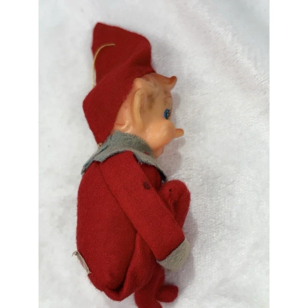 Knee Hugger Christmas Elf Ornament Vintage Red Felt Suit Japan Pixie Delta